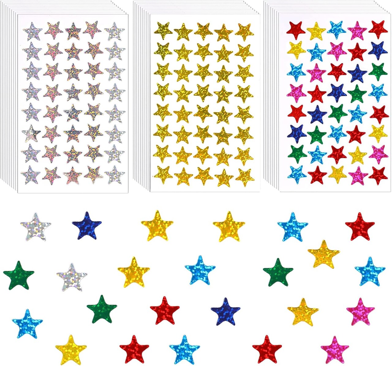2240Pcs Metallic Glitter Foil Star Stickers Self-Adhesive Holographic Star Sticker Reward Labels for DIY Crafts Scrapbooking School Office Supplies